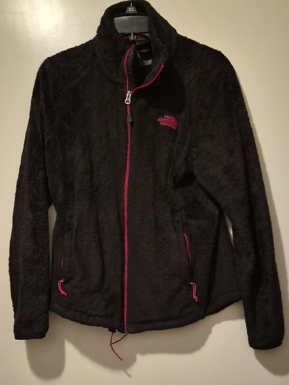 The North Face Black Teddy Fleece Jacket with Pink Accents